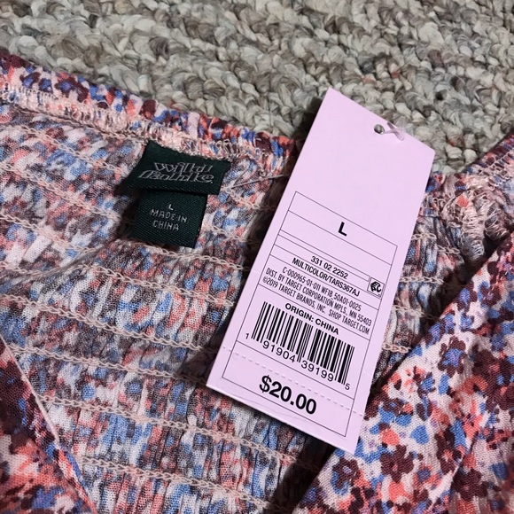 Wild Fable Pink Floral Puff Sleeve Crop Top Tied Front - Picture 5 of 7